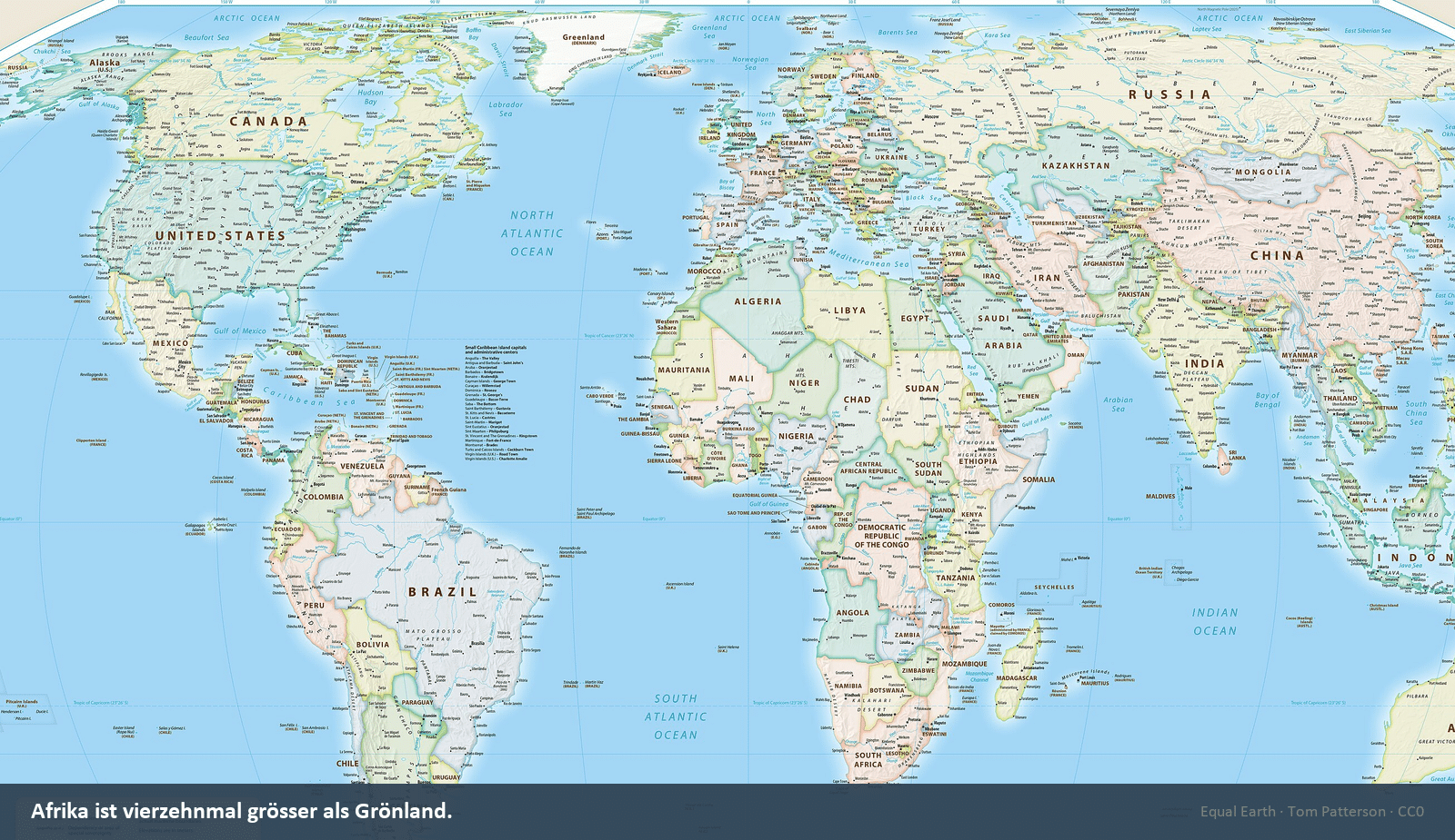 Equal-Earth-Weltkarte: Afrika ist vierzehnmal grösser als Grönland